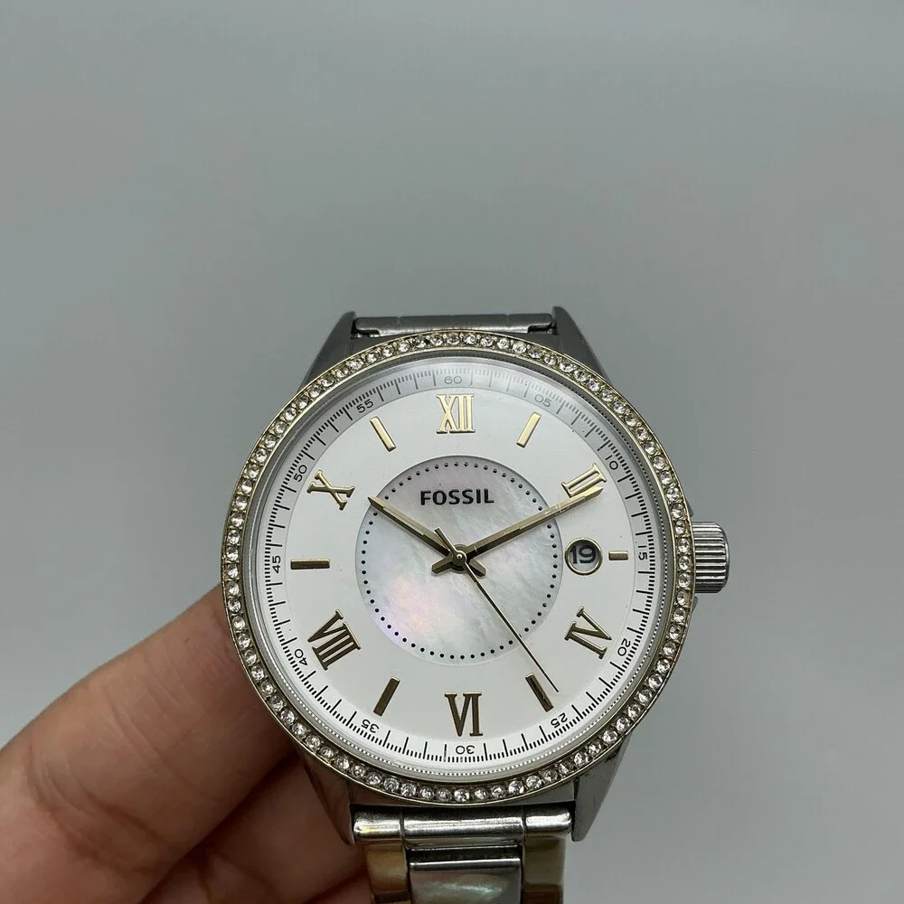 Fossil Blythe Womens Watch 38mm MOP Two Tone Crystal Date New Battery 5.75